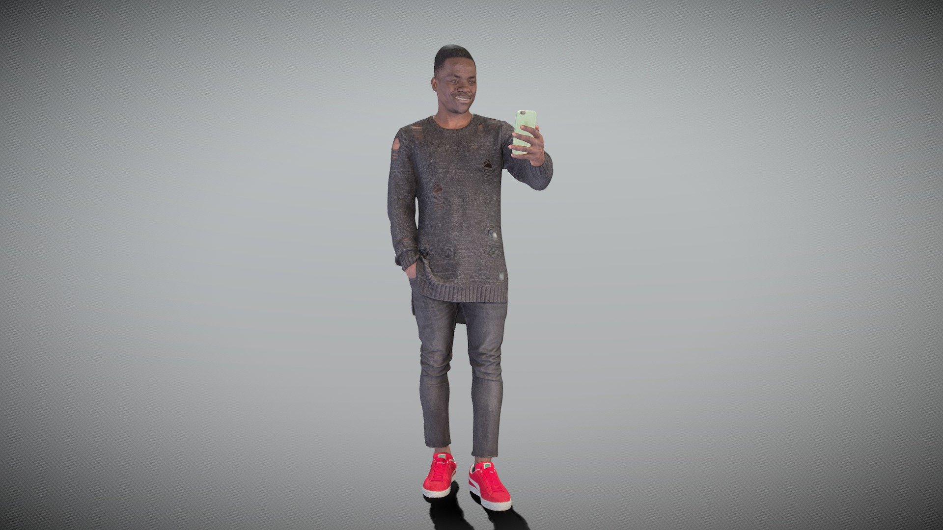 This is a true human size and detailed model of a handsome young man of African appearance dressed in casual style. The model is captured in casual pose to be perfectly matching to variety of architectural visualization, background character, product visualization e.g. urban installations, city designs, indoor/outdoor design presentations, VR/AR content, etc.

Technical specifications:




digital double 3d scan model

150k &amp; 30k triangles | double triangulated

high-poly model (.ztl tool with 5 subdivisions) clean and retopologized automatically via ZRemesher

sufficiently clean

PBR textures 8K resolution: Diffuse, Normal, Specular maps

non-overlapping UV map

no extra plugins are required for this model

Download package includes a Cinema 4D project file with Redshift shader, OBJ, FBX, STL files, which are applicable for 3ds Max, Maya, Unreal Engine, Unity, Blender, etc. All the textures you will find in the “Tex” folder, included into the main archive.

3D EVERYTHING

Stand with Ukraine! - Happy man having video call with smartphone 411 - Buy Royalty Free 3D model by deep3dstudio 3d model