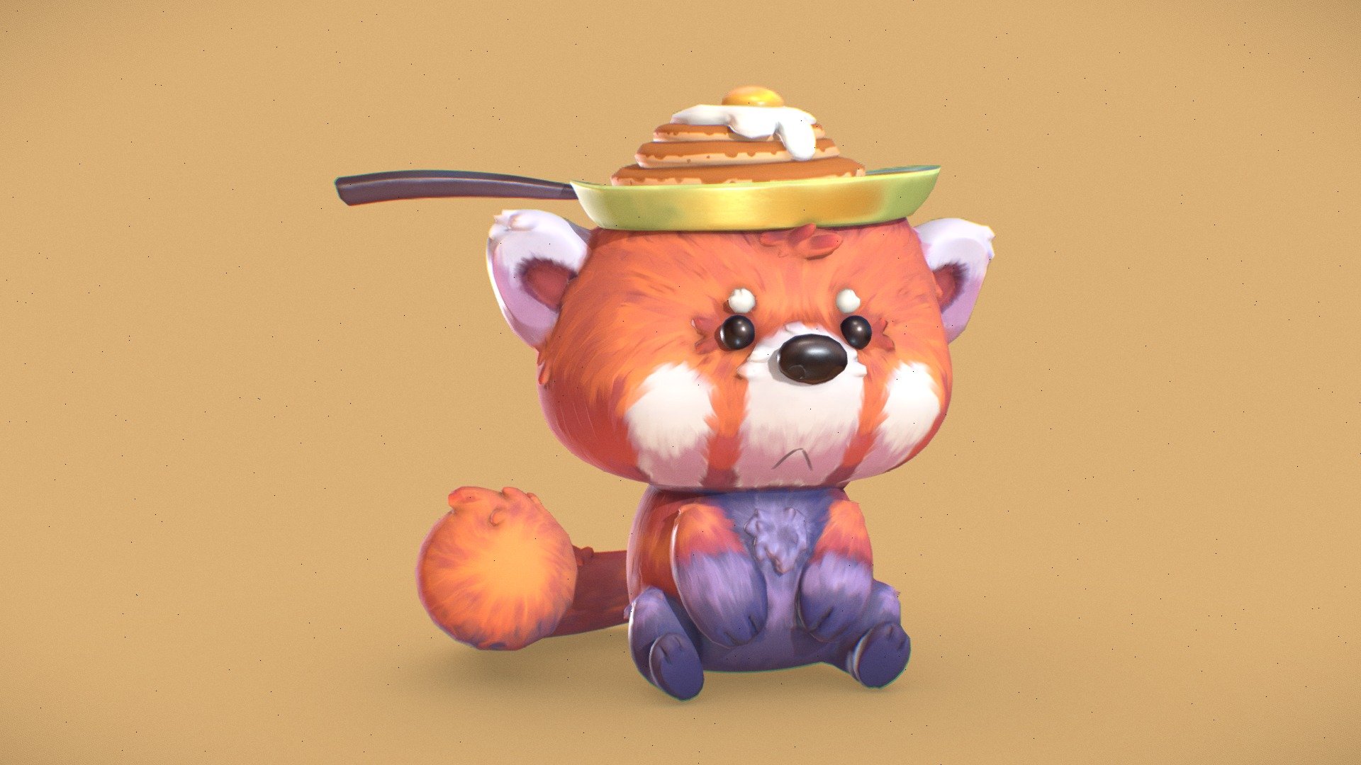 Red Frying Panda for my Stylized Creation assignment at Howest DAE. Based on a concept of Piper &lsquo;Piperdraws' Thibodeau.

He be sad because he hungry but his stubby arms cannot reach the pancakes 3d model
