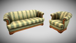 Set Victorian Style sofa, unwrap, game, pbr, chair