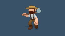 Farmer toon, indie, gamedev, character, game, blender, lowpoly, blender3d, mobile, stylized