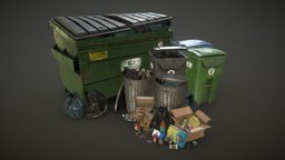 Urban Trash Pack Vol 3 kit, prop, urban, broken, pack, trash, can, collection, garbage, dustbin, waste, bin, box, rubbish, asset, lowpoly, street, container, gameready