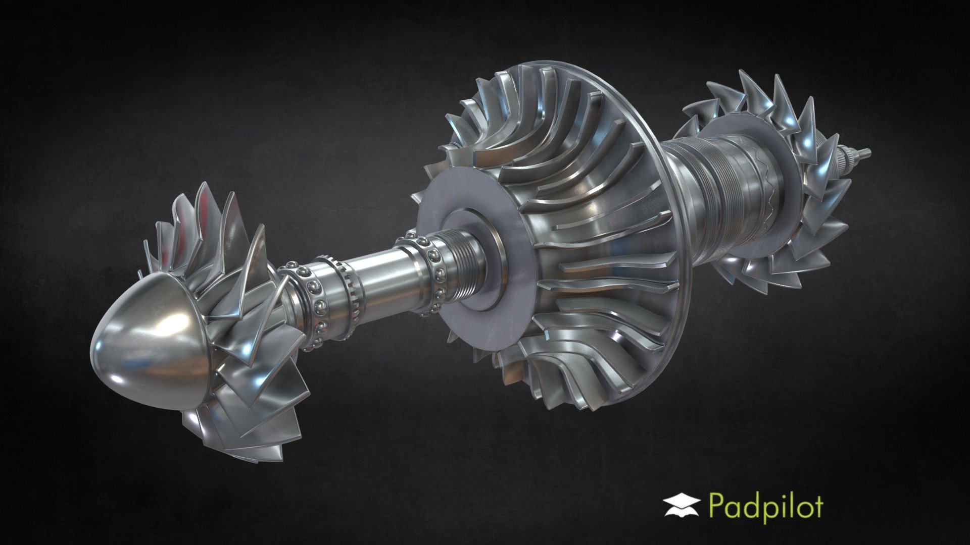 The single-spool from a Turbomeca Arriel 2 turboshaft engine.

Animated with annotations 3d model