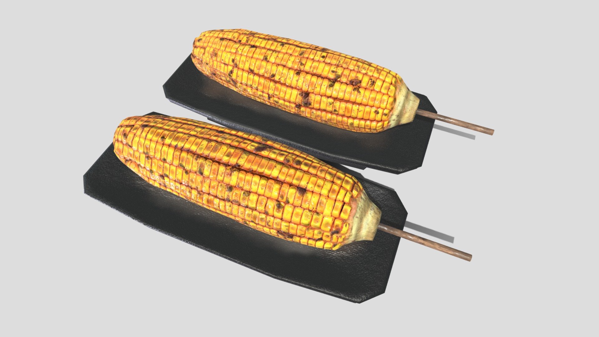 Hi~ It is a grilled corn

It has 1734 Polys and 1756 Vertex.
It can be used in game,VR,AR,CG. 

It have 5 textures(PBR)

2048*2048 size

BaseColor1
Ao1
Metallic1
Normal1
Roughness*1

Display pics use Marmoset Toolbag to render.

I hope you like it~

Thank you.If you have any question , please tell me 3d model