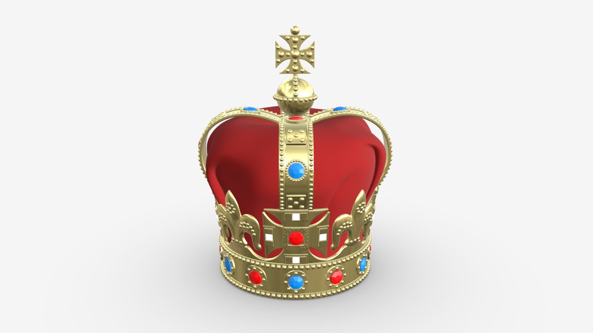 Gold crown with gems and velvet 01 - Buy Royalty Free 3D model by HQ3DMOD (@AivisAstics) 3d model