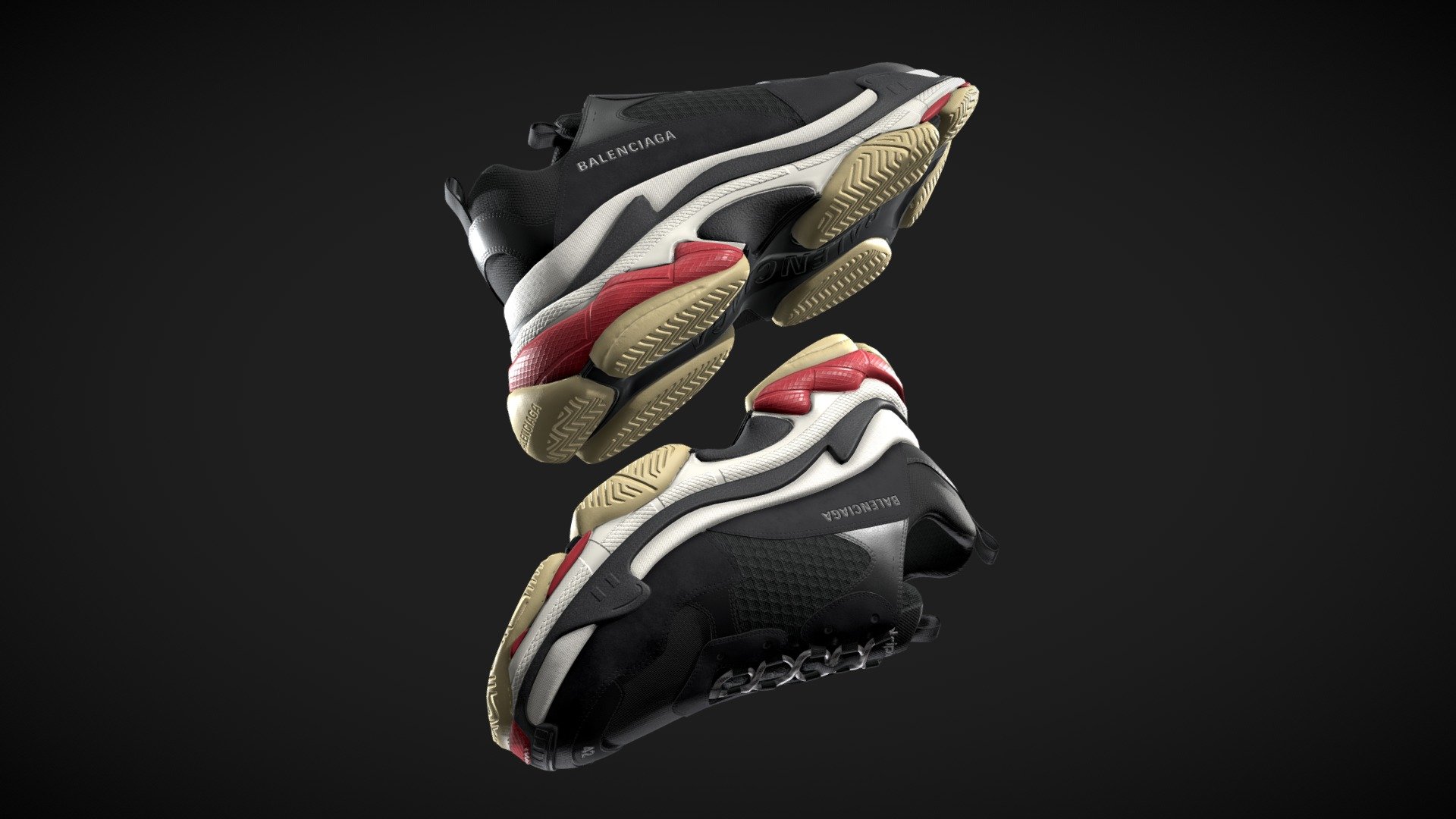 Triple S sneaker by Balenciaga, visualized in 3D 3d model