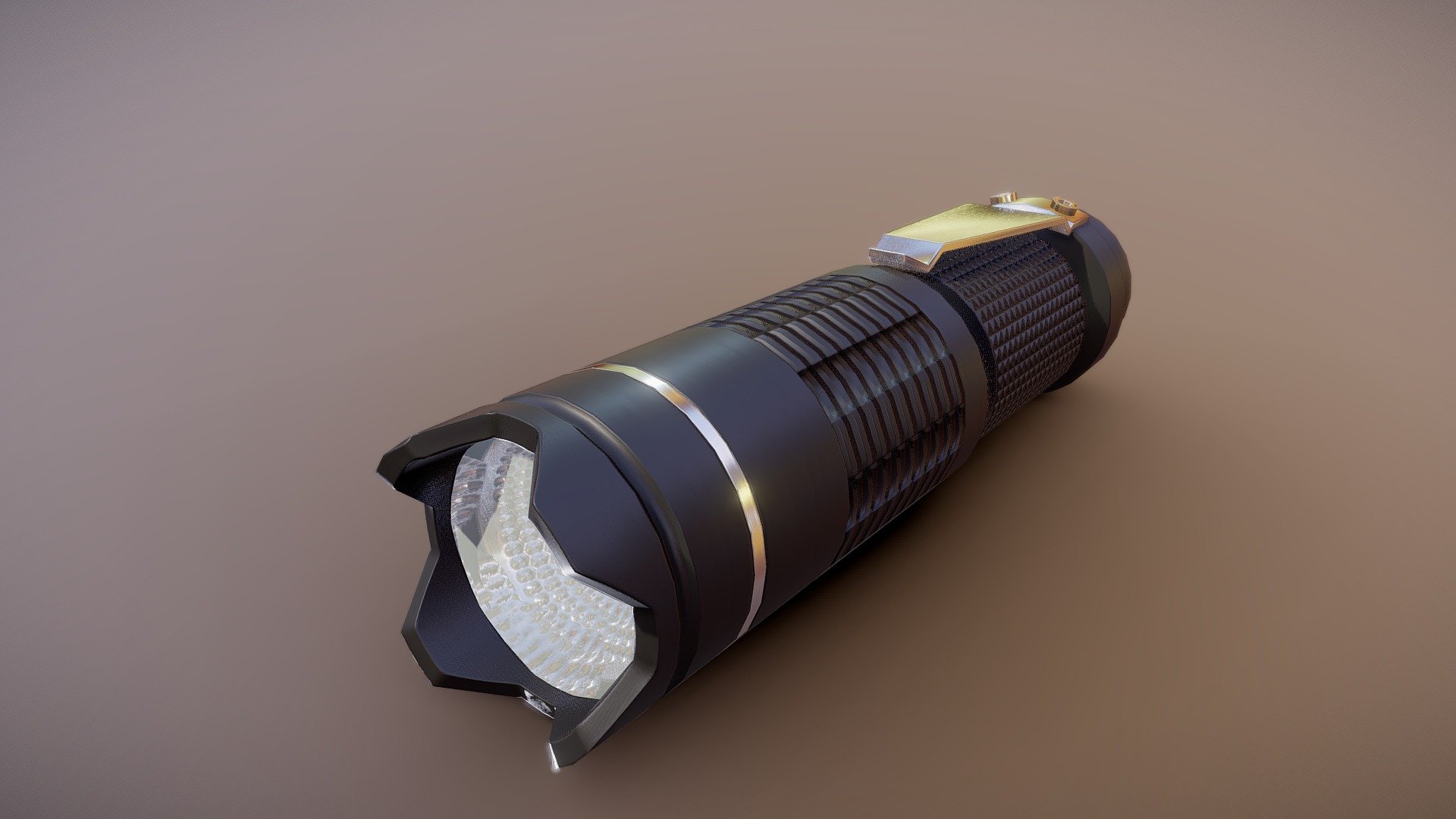 Flashlight game-ready asset, created and textured in Blender and GIMP. Tested using Blender 2.8 EEVEE real-time render engine and in Unity.
The model contains 1041 and looks nice on closeups 3d model