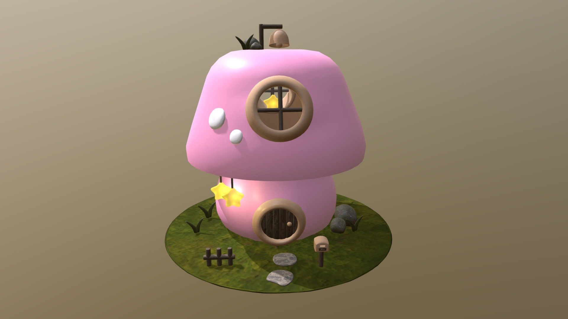 Mushroom House Diorama Scene with Animated Bell - 3D model by leisey 3d model