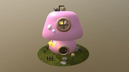 Mushroom House Diorama Scene with Animated Bell 