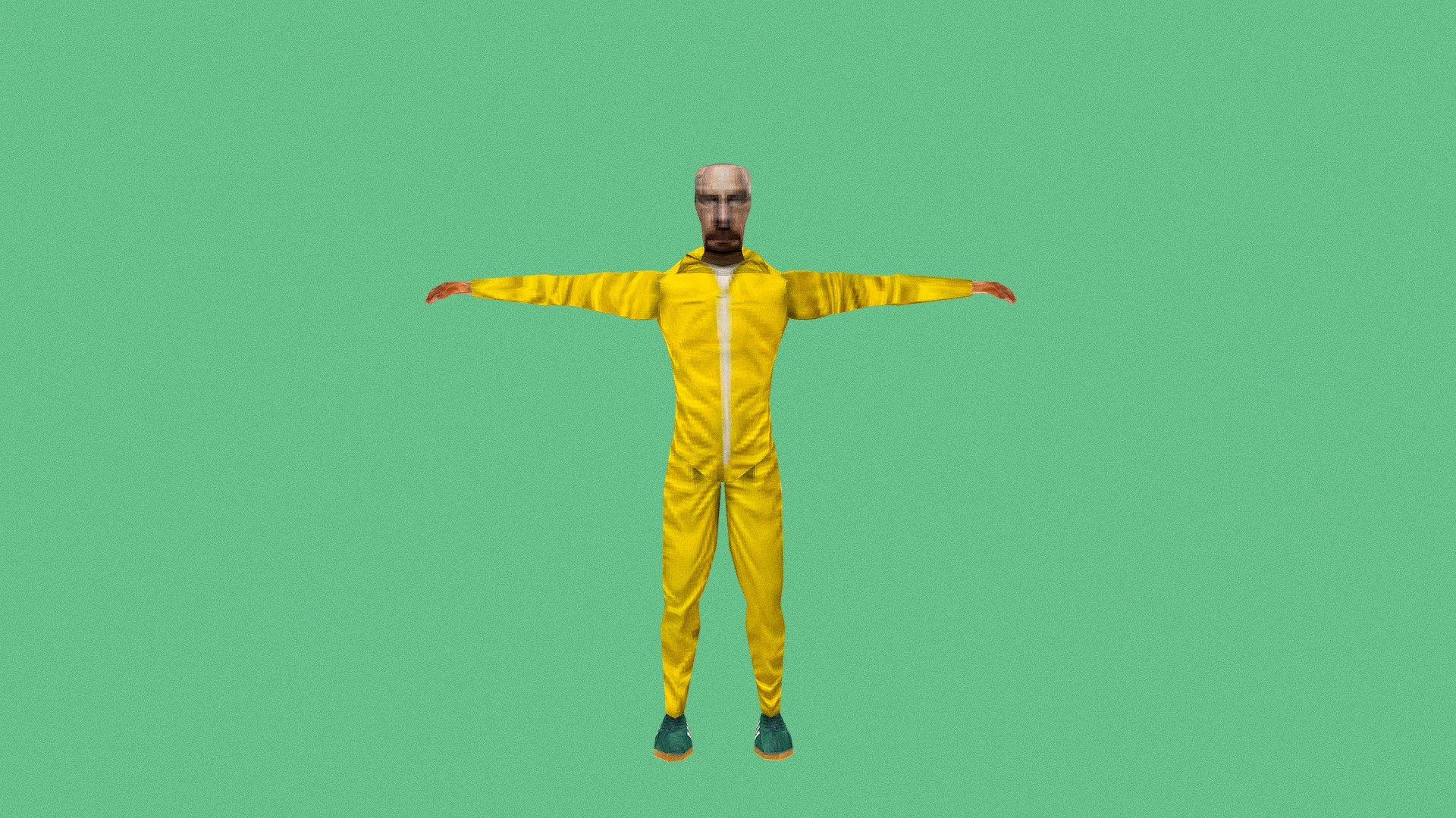 PS1 style Walter White wearing his recognizable yellow hazmat costume and Adidas Gazelle Trainers Green/White/Gum
Model was made in Blender
Texture was prepared in Krita
880 faces - PS1 style Walter White - Download Free 3D model by MaxTheWizzard (@thuglifer) 3d model
