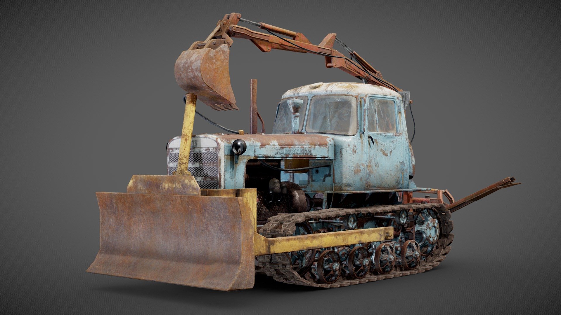 DT-75 soviet diesel rusted tractor  iv7 - Buy Royalty Free 3D model by flawlessnormals 3d model