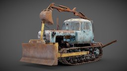 DT-75 soviet diesel rusted tractor  iv7 track, transport, diesel, tractor, vehicle, industrial