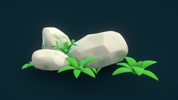 Rock and Plants rocks, handpainted, handpainted-lowpoly, stylized-rock, environment-props, nature-models