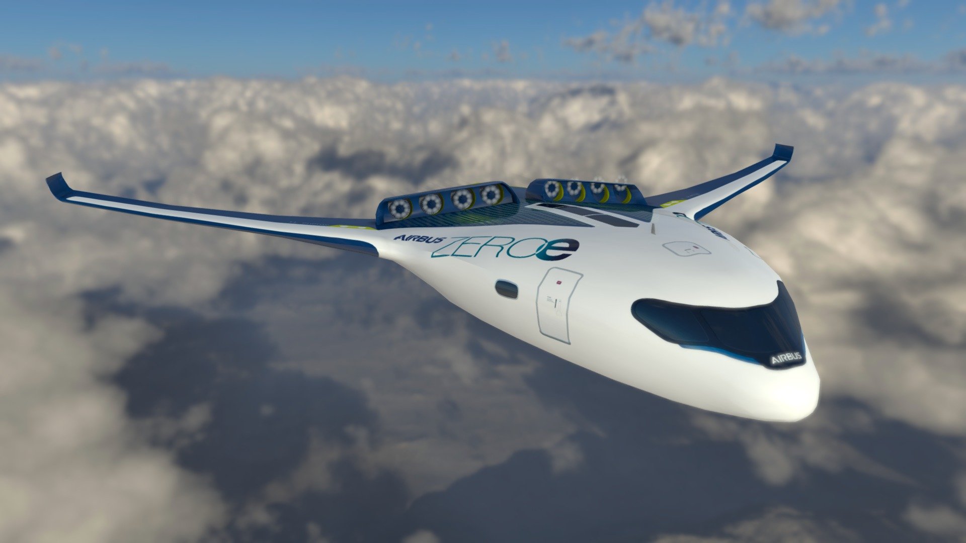 All three ZEROe concepts are hybrid-hydrogen aircraft. They are powered by hydrogen combustion through modified gas turbine engines. Liquid hydrogen is used as fuel for combustion with oxygen.

In addition, hydrogen fuel cells create electrical power that complements the gas turbine, resulting in a highly efficient hybrid-electric propulsion system. All of these technologies are complementary, and the benefits are additive.

In 2022, we launched our ZEROe demonstrator with the aim to test hydrogen combustion technology on an A380 multimodal platform. Through future ground and flight testing, we expect to achieve a mature technology readiness level for a hydrogen-combustion propulsion system by 2025 3d model