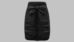 Female Black Bow Detail Cascading Ruffles Skirt