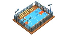 Basketball court scene, mini, court, prop, basketball, low_poly, low-poly, asset, lowpoly, simple