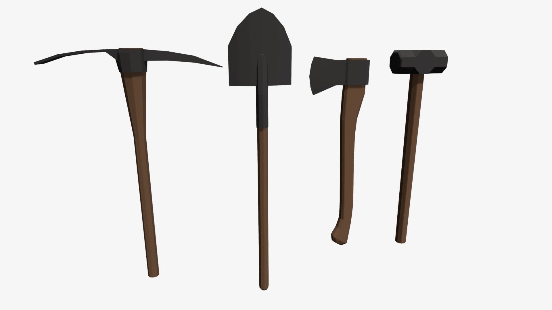A Pickaxe, Shovel, Axe, and a Sledgehammer 3d model