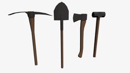 Low Poly Heavy Tools hammer, heavy, tools, sledgehammer, tool, shovel, spade, low, poly, axe