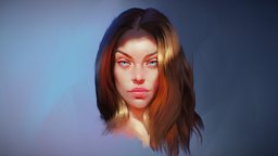 3d Illustration Study face, hair, portrait, fashion, beauty, painted, doll, makeup, 2d, eyes, head, painterly, glamour, longhair, handpainted, girl, lowpoly, gameart, bust, female