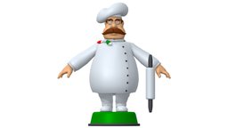 High Poly Statuette Italian Chef Cook T-Pose body, face, hat, toon, style, cap, cloth, flag, people, pose, scarf, statuette, 3dprintable, jacket, fat, chef, cook, pants, coat, posed, italian, collar, statue, head, uniform, mustache, shawl, malecharacter, apron, grandfather, trousers, male-human, tunic, 3dprint, cartoon, man, male, hand, highpoly, "uniform-clothing", "chef-hat"