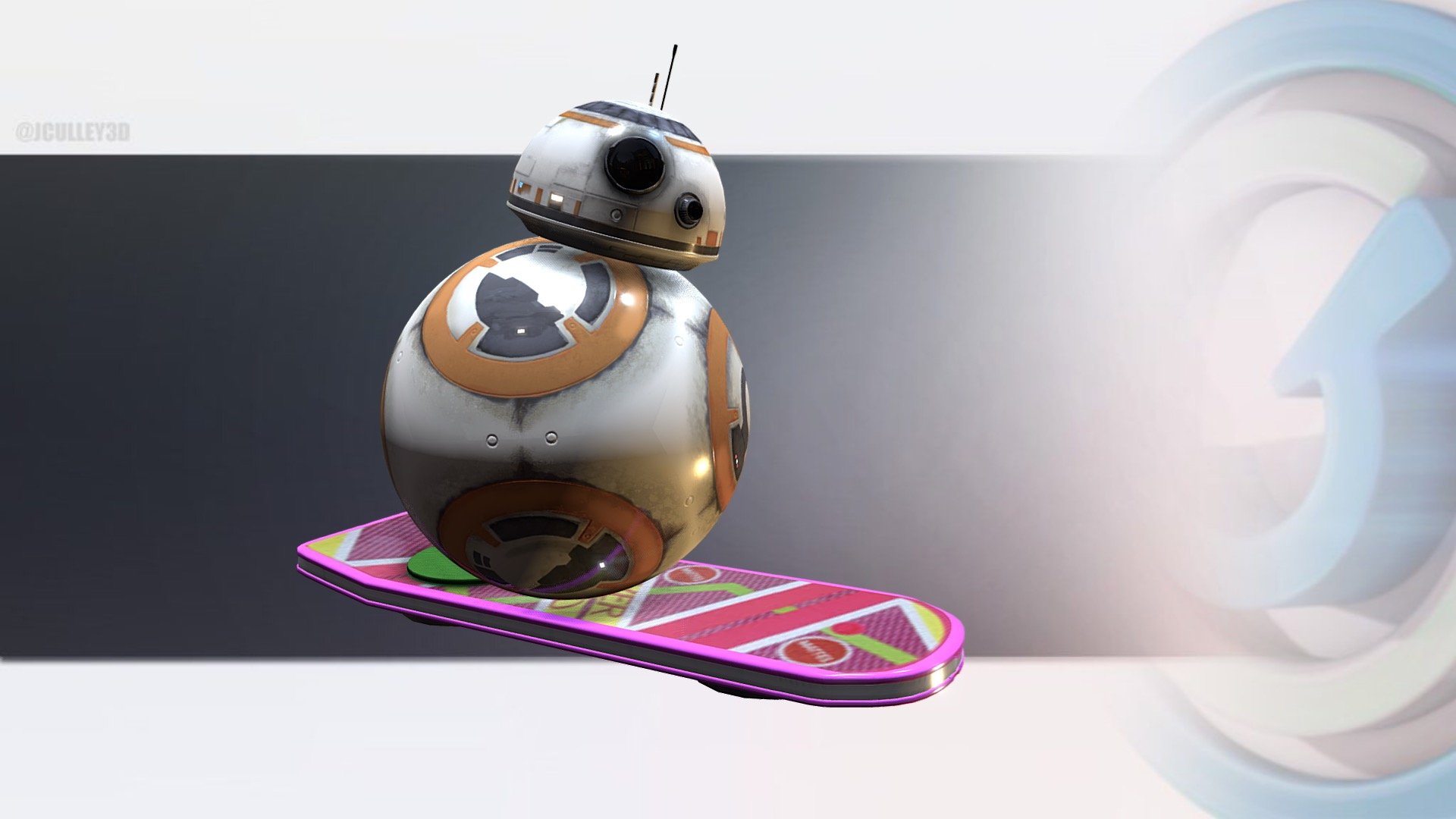 In honour of 21/10/15 a special version of my BB8 Model that I made for a CGI short movie..  The Hoverboard is only screen accurate from the top view as the underside wasn't in view in my movie so I didn't model the underside details.. perhaps I will update it at some point.

The DeLorean in the background is another one of my assets:  https://sketchfab.com/models/8f53f7146cf8463a8903caf5fb3db1b6
Here is the movie:
https://www.youtube.com/watch?v=ltkTSoWh_60 - Star Wars BB8 on a BTTF Hoverboard - Buy Royalty Free 3D model by JCulley3D (@jamesculley) 3d model