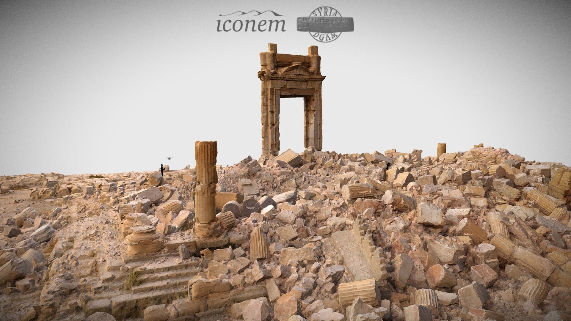 In partnership with the DGAM, the ICONEM’s team was the first one to be in Palmyra since Daesh’s departure. New phase of the major project « Syrian Heritage », this mission has been an opportunity to give a clear picture of the damages suffered by the « pearl of the desert », and more specifically by the Temple of Bel as it has been left behind by Daesh fighters, using photogrammetry. 

The digitalized 3D model allows us to observe the existence of stone blocs remaining almost intact, meaning that there might be some hope for a partial reconstruction. Some other blocs however have been dynamited.  

ICONEM’s support in Palmyra has been found essential in order to document the appearance and state of the site right after it’s liberation, which is going to be helpful to the scientific community. Dedicated in 32 AD and consecrated to the protective divinity of Palmyra, the Mesopotamian god Bel, the Temple of Bel was before its destruction one of the best preserved antique temples of Syria 3d model
