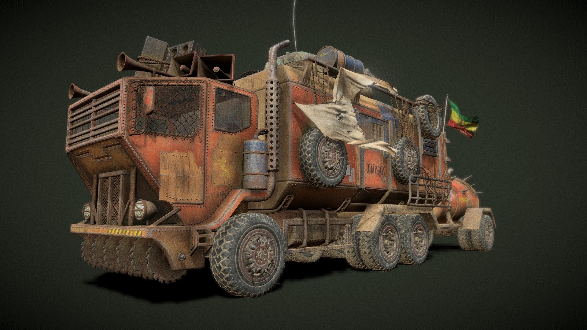 Inspired by the best 2D concept artist 胖达不胖 Z from Artstation  , I try to made this nice apocaliptic truck model with blender 2.9 and i used substance painter for texturing and let me know your comments down bellow! - Monster truck - 3D model by Abringo 3d model