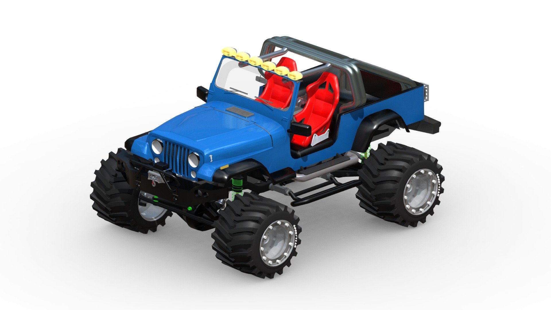 This is an accurate 3D model of the Jeep CJ-8, also known as the Jeep Scrambler. The CJ-8 is a classic off-road vehicle with a distinctive design that gained popularity in the 1980s. This 3D model retains the details of the original vehicle, making it ideal for use in computer graphics, animation or simulation projects 3d model
