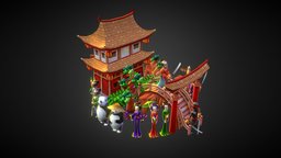 Low-poly Asian Pack object, ninja, samurai, pack, asian, collection, game, lowpoly
