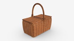 Picnic wicker basket food, basket, picnic, weave, handmade, brown, decorative, wicker, lunch, handcraft, straw, 3d, pbr, wood, container