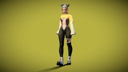 [Game-Ready] [Rigged] Stylized Alkaline cyberpunk, charactermodel, character, girl, gameready, noai