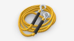 Towing Rope With Metal Hooks automobile, hanging, lock, hook, equipment, rope, emergency, metal, iron, fabric, rescue, cable, isolated, breakdown, towing, 3d, pbr, construction
