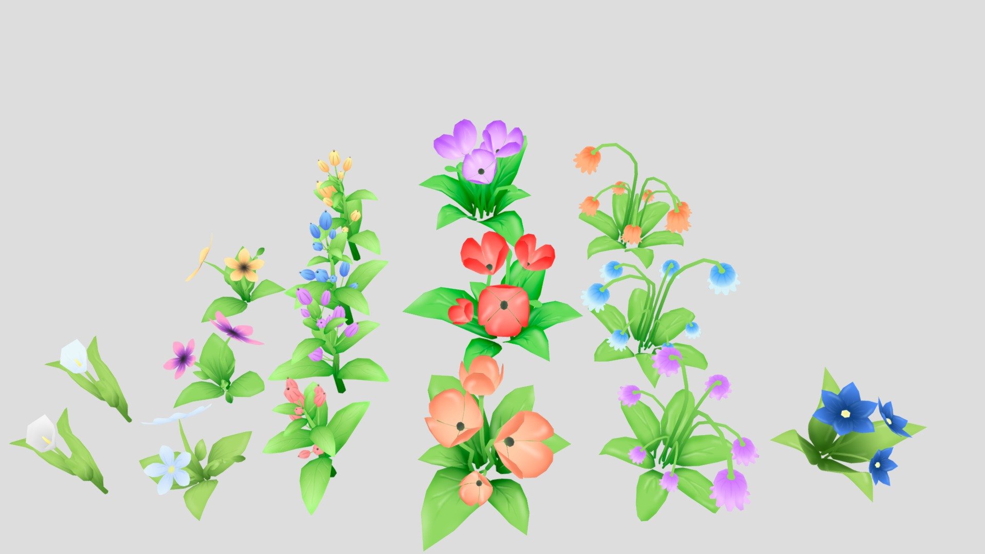 pack of 6 flowers with some color variations - flowers_pack_4 - Download Free 3D model by Daniel.Marquez2 3d model