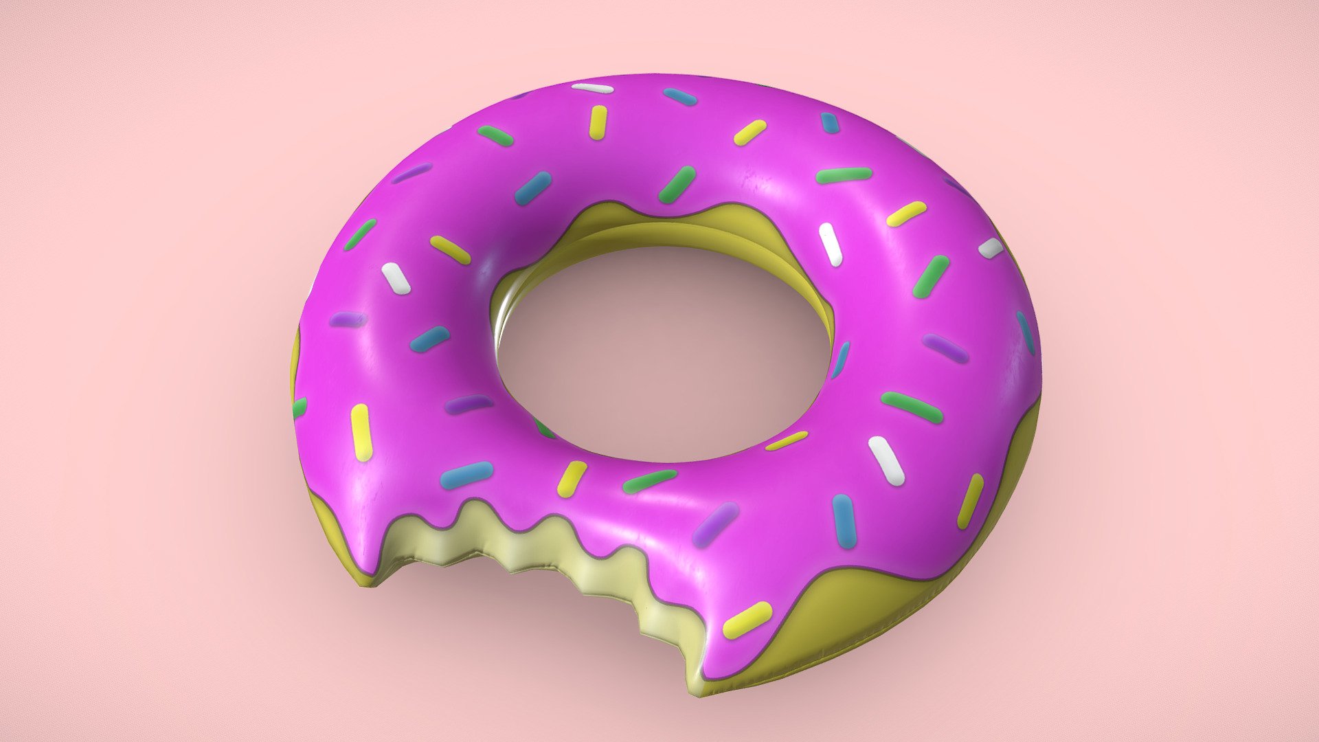 Inflatable Donut shaped pool toy. Ring diameter is 76 cm (30