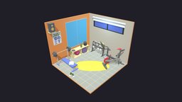 Gym Room 9 Low-poly 3D model bike, room, gym, dumbell, workout, peloton, gym-equipment, house, sport, interior