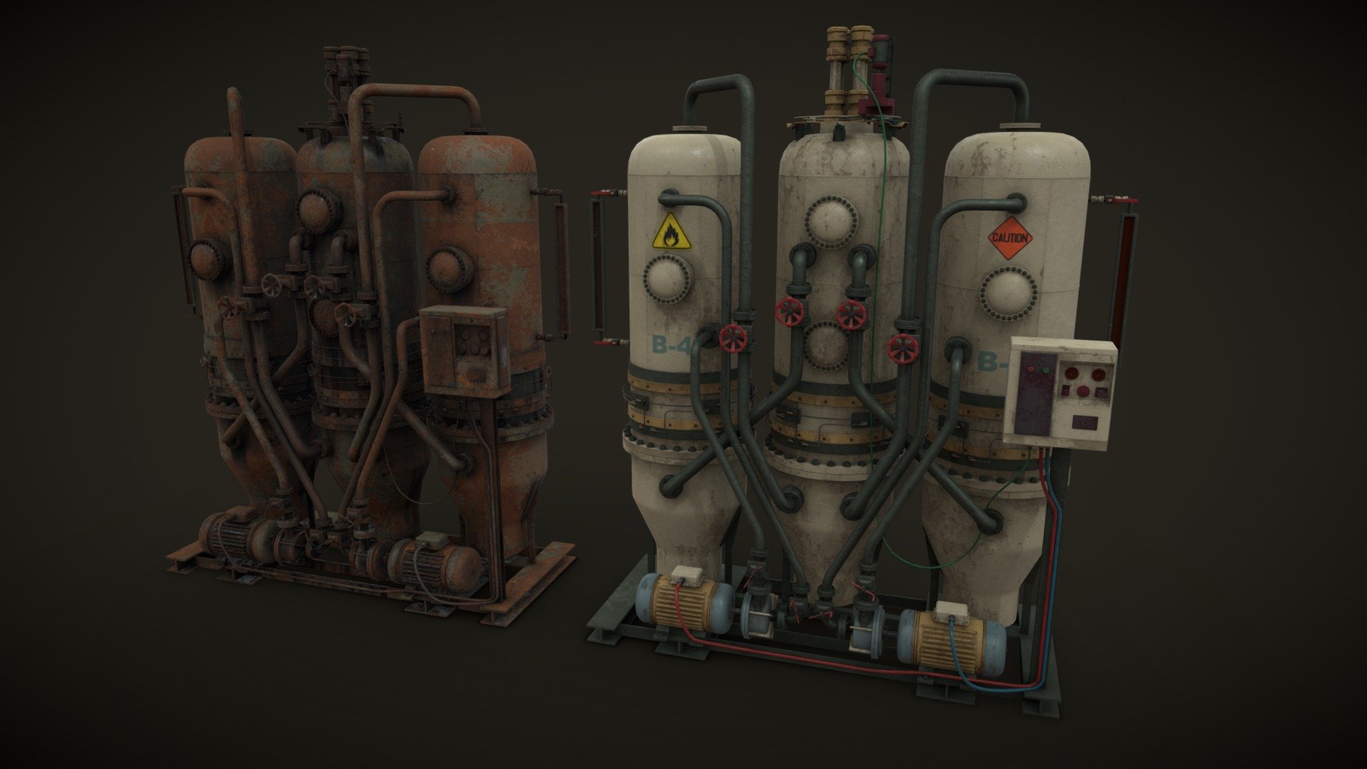 Machinery device for industrial visualizations 

Painted and rusted 

4k PBR PNG textures included 

Non overlapping UVs 3d model