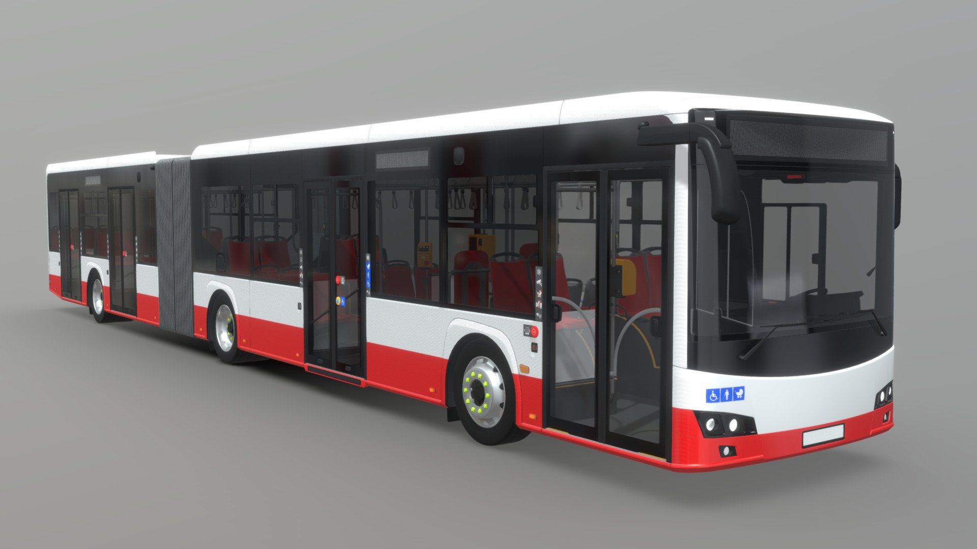 Model presents a new entry to my bus collection. It’s a new member of a family of II generation buses which will include new original, high-poly design. This is a 18-meter version of a hybrid bus, which offers 43 seats, and features new outward swinging, pneumatic doors 3d model