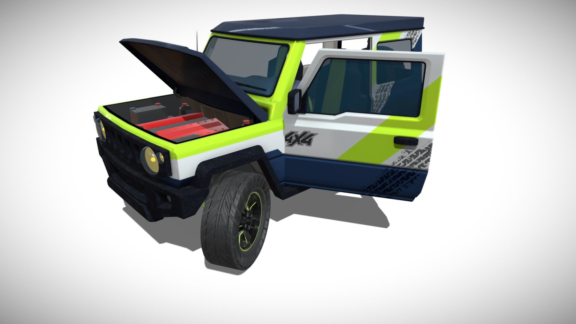 Jeep Suzuki Jimny 4x4 car

The additional files include the asset as FBX, OBJ file formats. Also included is the original Blender file with all of the individual parts used for modelling the asset.

Texture 4K

Vertices 11.054

Edges 21.392

Faces 10.417

Triangles 19.126



 - Jeep Suzuki Jimny 4x4 car - Buy Royalty Free 3D model by Egor Liashchuk (@egorliashchuk) 3d model
