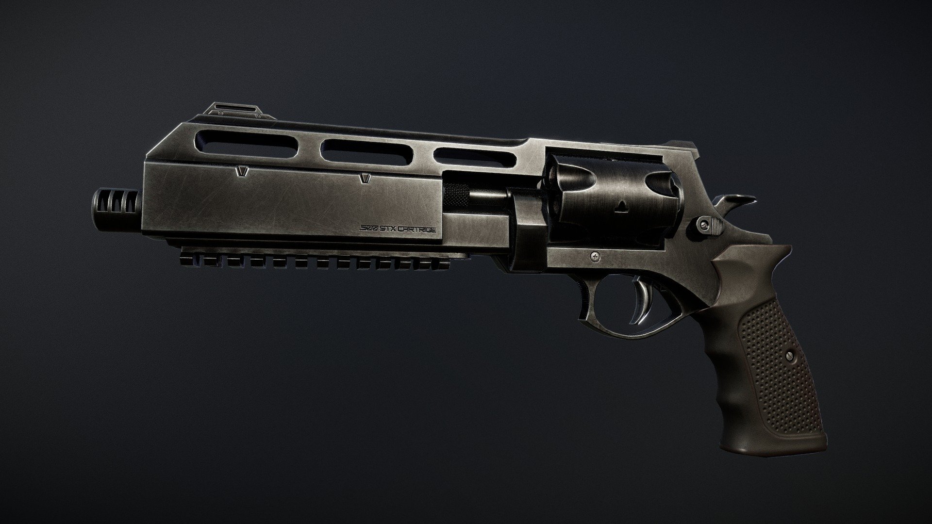 A fictional high caliber handgun, it's design based on RSH-12 russian .50 cal revolver 3d model