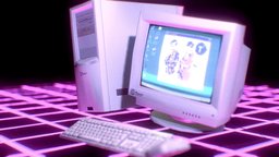 Low poly Retro computer computer, b3d, vintage, retro, electronics, 80s, neon, low-poly, game, blender3d, animation