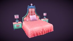 Stylized Bed 2 lamp, bed, stand, night, queen, mighty, size, kingdom, updated, feedback, graduate, game, 3d, art, test