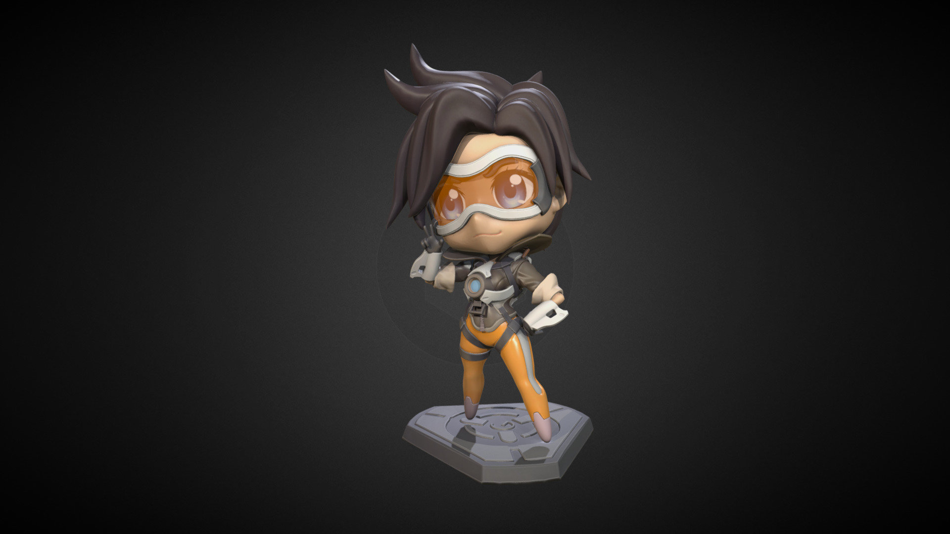 This is my 3d interpretation of Tracer cute graffiti from Overwatch. Blizzard inspire me for a long time, so I decided to make this nendoroid style figure and than present it in sketchfab with PBR workflow. It was very experimental project for me. Hope you like it!

If you want to see keyshot renders, fiil free to check my artstation page
https://www.artstation.com/artwork/QB6Vr - Chibi Tracer - 3D model by john_medved 3d model