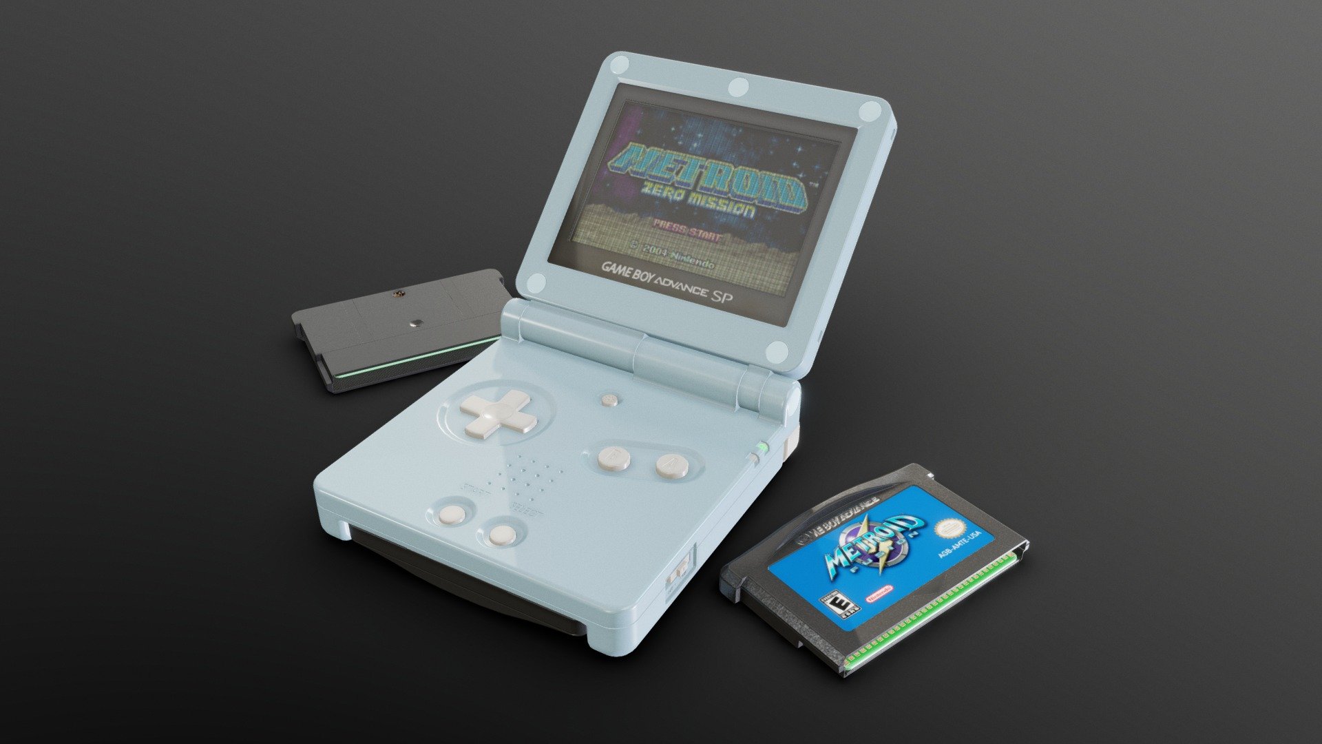 It's been a while since my last upload! This is my stab at a Gameboy Advance SP.

This is my first released model made using a weighted normal workflow. Typically I would make the geometry and bake in any necessary bevels using the bevel node in Blender but this time it's all actual geometry!

This model is game ready, though be warned it is fairly high poly for what it is.

34,500k Tris for the main system and about 2500k tris for each cartridge.

The extra attached file contains the blend file I made this in as well as all the necessary textures.
The blend file also includes the LCD material I used to bake the screen. It should be the first thing Blender opens to, if not check the Outliner for the &ldquo;LCD Blender