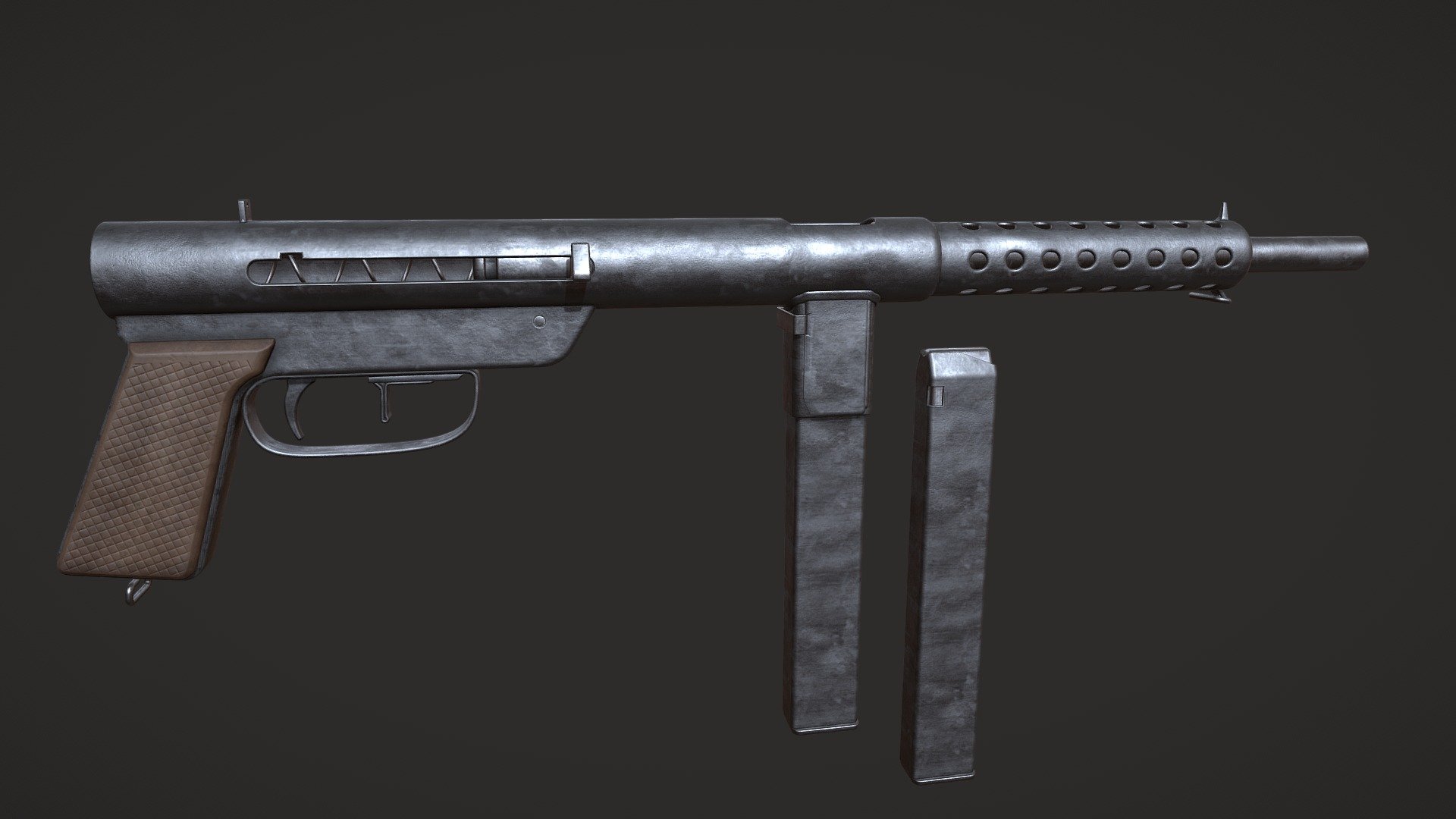 A 3d model based on a museum example of a sten like submachinegun in the Polish military museum in Warsaw, the submachinegun or &ldquo;SMG