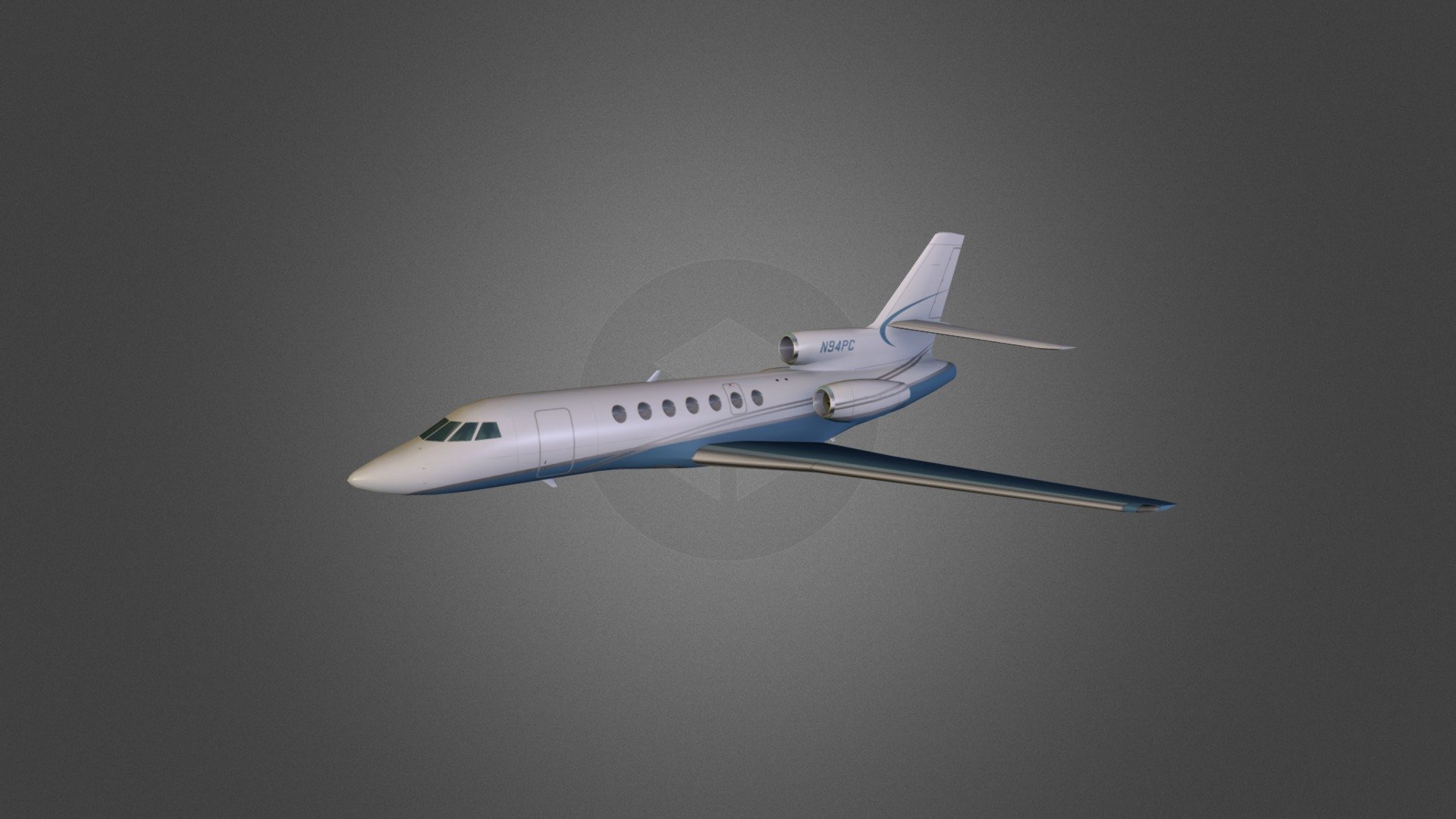 The Dassault Falcon 50 is a French-built mid-sized, long-range corporate jet, featuring a three jet engine layout with a S-duct central engine. It has the same fuselage cross section and similar capacity as the earlier Falcon 20 twinjet but is a completely new design that includes a more advanced wing design.

Product Features:
- The windows are part of the texture map and the transparency can not be adjusted.
- Does not include an interior.
- Does not include any grouping information.
- Does not include landing gear.
- Only has one material.
- The model is UV mapped and one texture (1024x1024, jpg format) is included 3d model