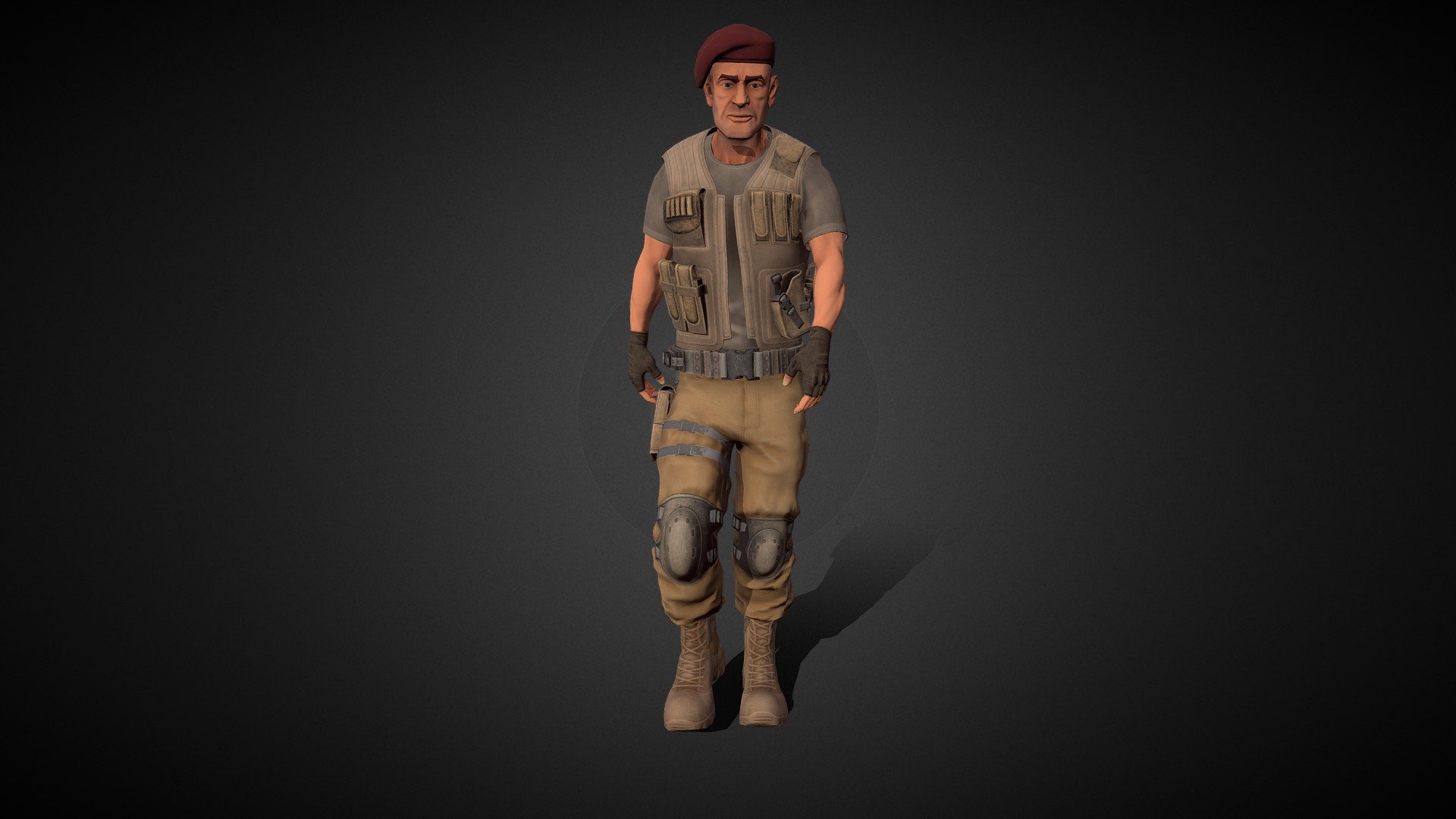 23 K tris low poly rigged skinned Commando character.

Character uses mixamo rig and it came with 5 simple mixamo animation

idle1,idle2,walk,run,jump

if you want more animation you can download from mixamo and add to character.

4096x4096 pbr texture sets.3 uv set-3 material.Head,west,pant.

Unity project with full material animation setup ready.

5 different skin 5 different berret setup.

Black ops

Woodland

UCP

UCPused

Desert fox

Black beret

green beret

blue beret

Bordoux Beret.

cgtradercom/3d-models/character/man/commando-set - Commando - 3D model by 3DBazaar (@muratosan) 3d model