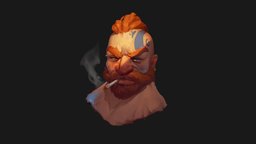 Head Texture Study sculpt, red, angry, hipster, tattoo, beard, zremesher, eyes, mood, ginger, jewels, handpaintedtexture, handpainted, gameart, man, zbrush, pirate, blue, light, handpainted-lowpoly, guy