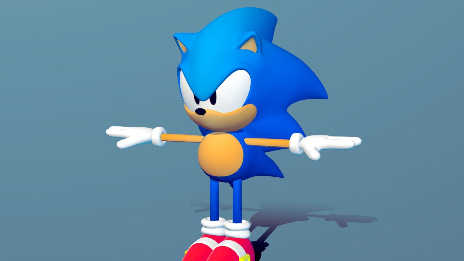 This is the sonic yamaguchi design

I took as reference the 2d image and a 3d model by Snoc++ and FolksyWig - yamaguchi sonic - 3D model by Gabrielgt16 3d model