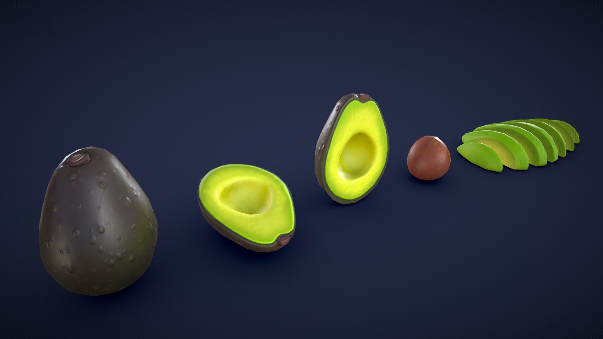 This asset pack contains 5 different avocado meshes. Whether you need some fresh ingredients for a cooking game or some colorful props for a supermarket scene, this 3D stylized avocado asset pack has you covered! 🥑

Model information:




Optimized low-poly assets for real-time usage.

Optimized and clean UV mapping.

2K and 4K textures for the assets are included.

Compatible with Unreal Engine, Unity and similar engines.

All assets are included in a separate file as well.
 - Stylized Avocado - Low Poly - Buy Royalty Free 3D model by Lars Korden (@Lark.Art) 3d model