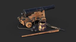 Old Naval Cannon bucket, wooden, lod, historic, caribbean, rust, vintage, retro, heavy, rusty, historical, vessel, defense, corsair, sailboat, naval, props, old, cannon, iron, game-ready, metallic, piracy, game-asset, cannonball, low-poly, asset, pbr, lowpoly, military, ship, wood, pirate, gun, war, ball, navy, steel
