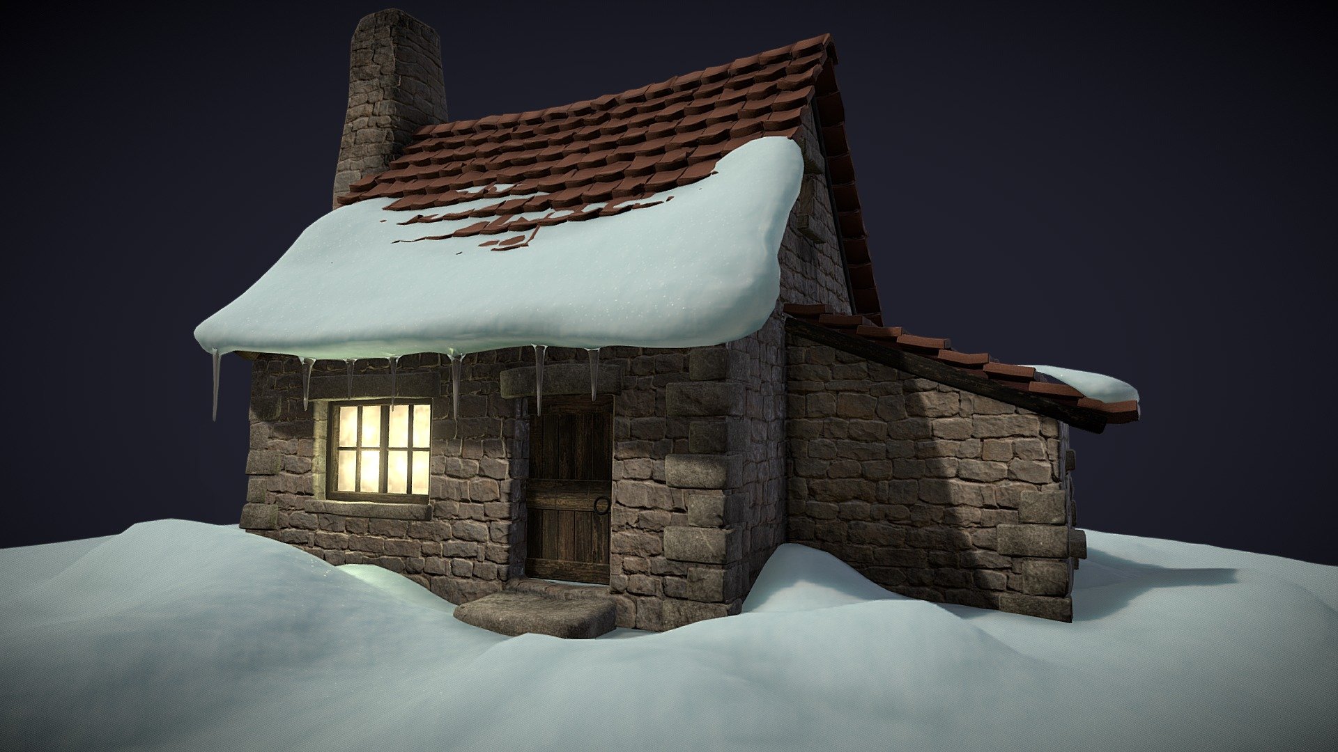 Updated with some snow texture and stalagmites - Small house in the snow - 3D model by GiyoP 3d model